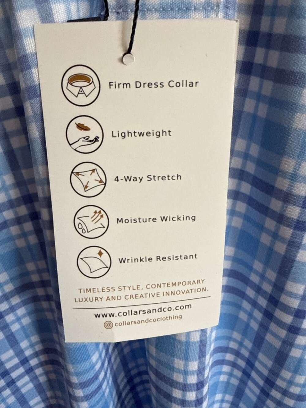 Collars & Co Medium Golf Blue & White Checkere Dress Polo Shirt Wrinkle-Resistan - Picture 6 of 8